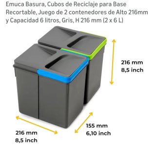 Confezione da 3 bidoni per rifiuti e/o riciclaggio di Emuca