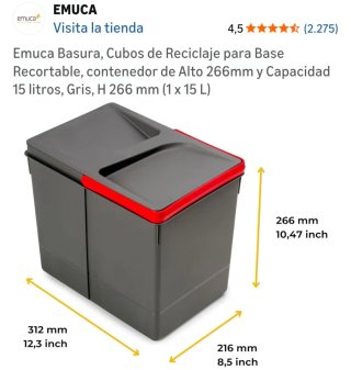 Confezione da 3 bidoni per rifiuti e/o riciclaggio di Emuca