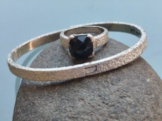 Pulsera y Anillo Plata 925 con Piedra Negra