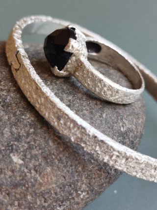Pulsera y Anillo Plata 925 con Piedra Negra