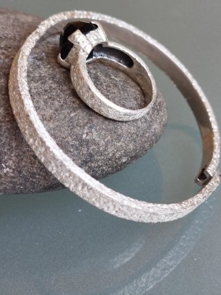 Pulsera y Anillo Plata 925 con Piedra Negra