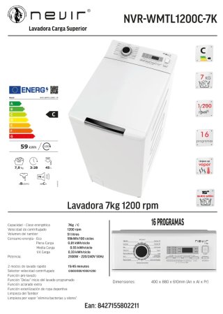 Lavadora Nevir Carga Superior Blanca