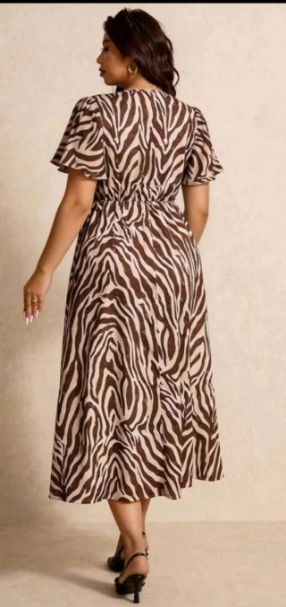 Vestido Midi Animal Print Marrón Beige Talla XXXL