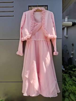 Vestido Chiffon Rosa Vintage + Bolero