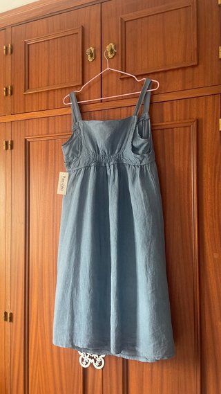 Vestido Verano Lino Azul Talla Única