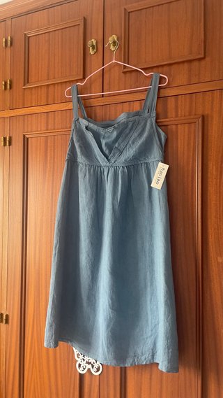 Vestido Verano Lino Azul Talla Única
