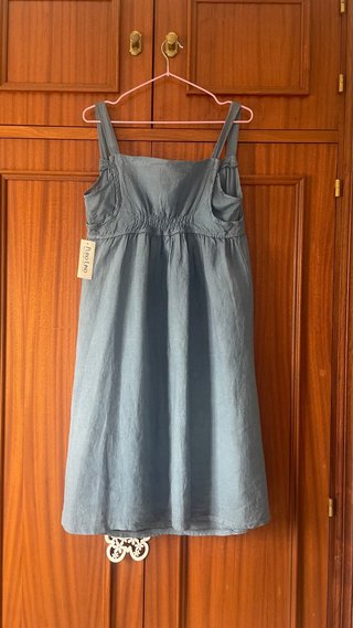 Vestido Verano Lino Azul Talla Única
