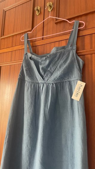 Vestido Verano Lino Azul Talla Única