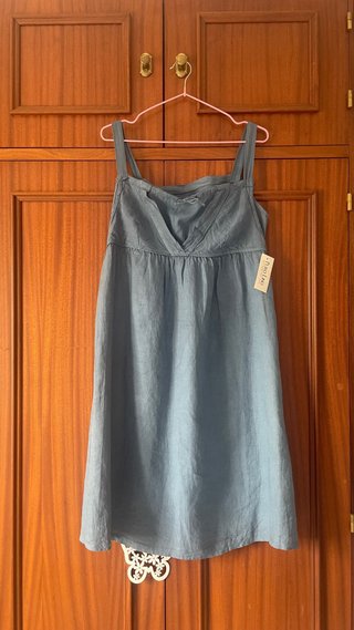 Vestido Verano Lino Azul Talla Única