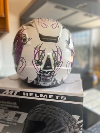 Casco Moto Mujer MT Thunder Morado Blanco, talla M