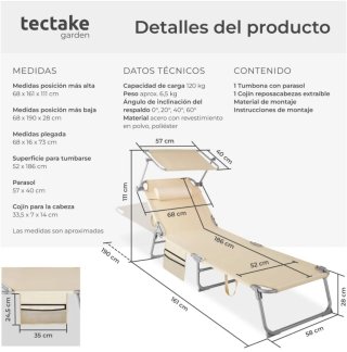 Tumbona de playa tectake NUEVA en caja