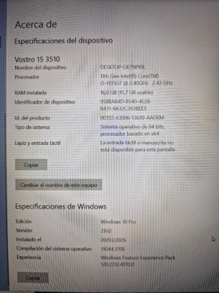 Portátil Dell Vostro 15 Negro - 16gb de RAM