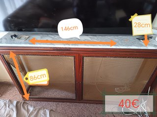 Mueble cubreradiador mármol y madera