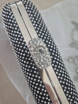 Borsa rigida - pochette elegante nera con strass e