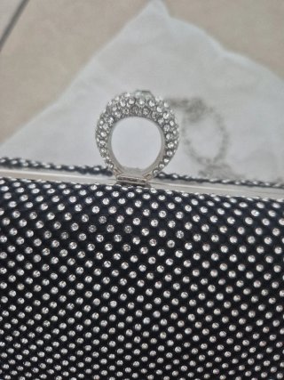 Borsa rigida - pochette elegante nera con strass e