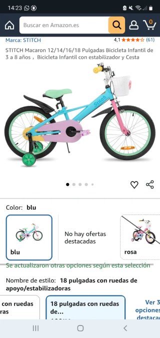 Bicicleta Infantil Stich 14 Azul/Rosa