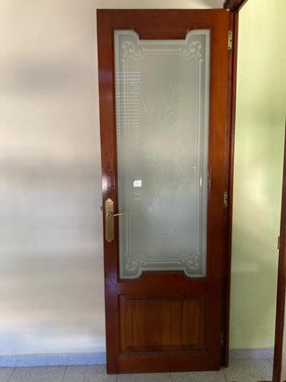 2 Puertas Madera Maciza Cristal Grabado