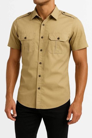 Camicia Esercito Beige Manica Corta Nuova
