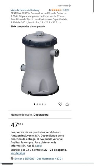 Piscina Intex 300x200x75cm con tapa y depuradora
