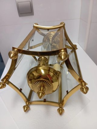 Lámpara Farol Colgante Latón y Cristal