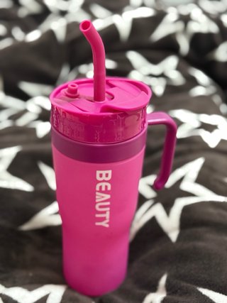 (Tumbler) Vaso térmico rosa con asa y tapa