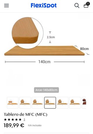 Tablero de escritorio Flexispot Arce 140x80 cm