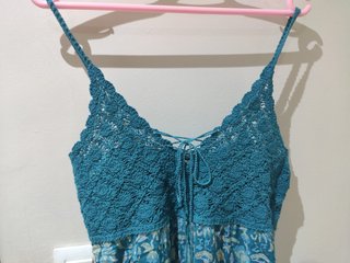 Vestido largo crochet y estampado floral T.M