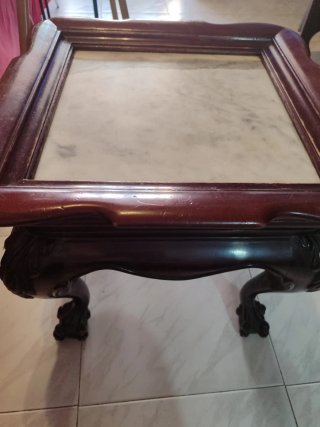 Mesa antigua madera de caoba y mármol