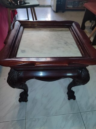 Mesa antigua madera de caoba y mármol