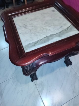 Mesa antigua madera de caoba y mármol