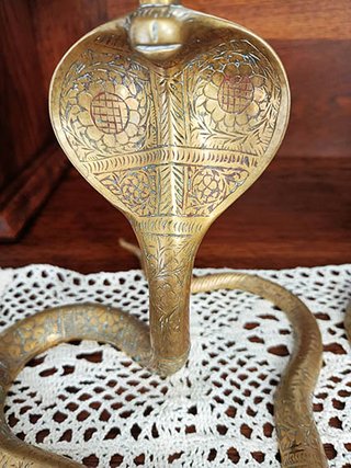 Coppia Candelabri Ottone Serpente Antichi
