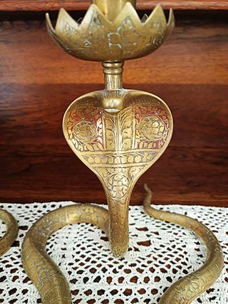 Coppia Candelabri Ottone Serpente Antichi