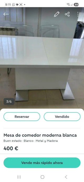 Mesa comedor extensible blanca