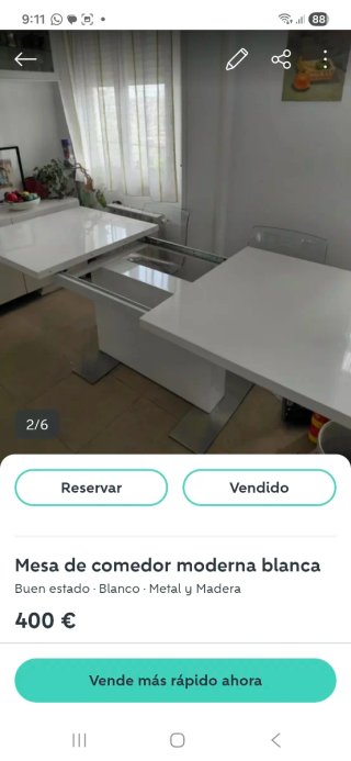 Mesa comedor extensible blanca