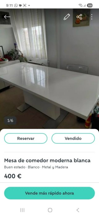 Mesa comedor extensible blanca