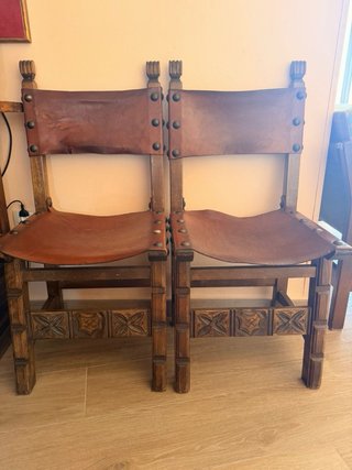 Mesa Comedor Madera y 6 Sillas Cuero