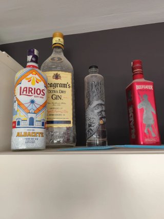 Collezione di bottiglie di gin vuote
