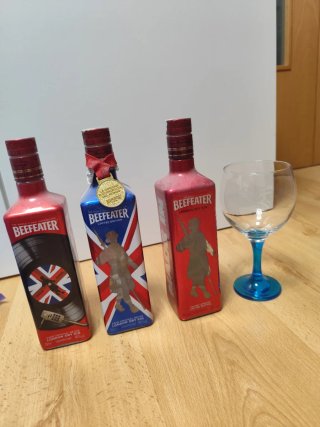 Collezione di bottiglie di gin vuote