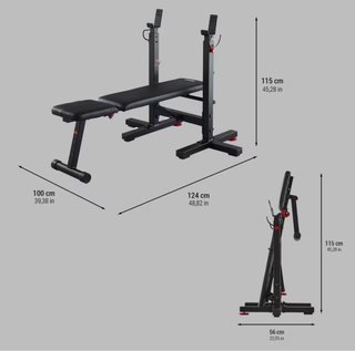 Banco de pesas y discos para entrenamiento