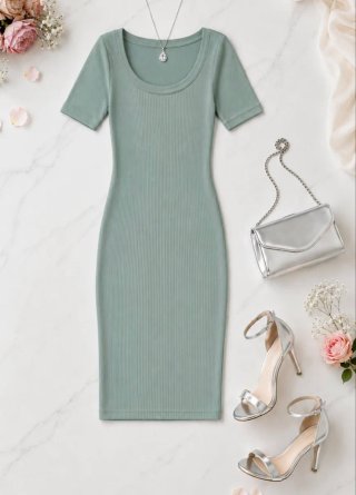 Vestido verde salvia acanalado T: S
