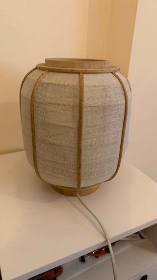 Conjunto lamparas de mesa tela y madera