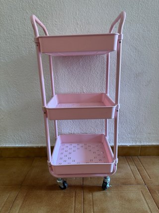 Carrito auxiliar infantil 3 estantes rosa
