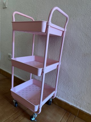 Carrito auxiliar infantil 3 estantes rosa