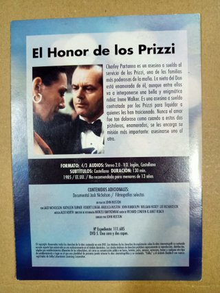 El Honor de los Prizzi DVD