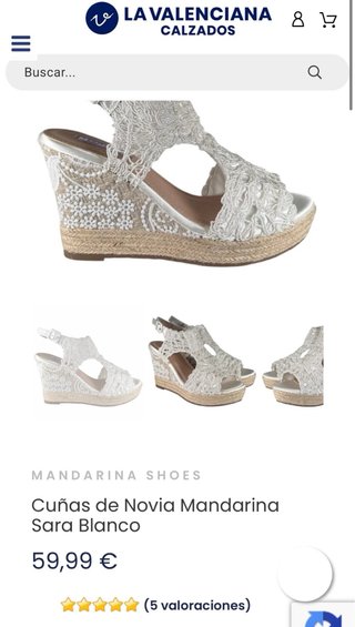 Sandalias cuña encaje blanco talla 39.