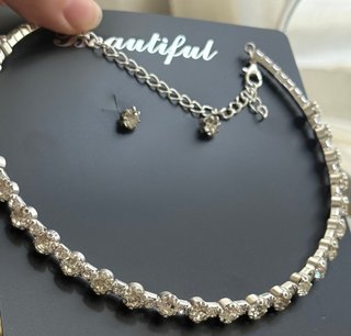 Choker Tennis Argento con Strass + Orecchini