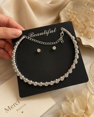 Choker Tennis Argento con Strass + Orecchini