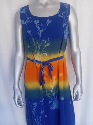 Vestido degradado floral azul y naranja