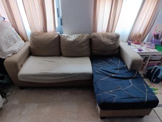 Sofá cheslong Ikea tela beige y azul a recoger