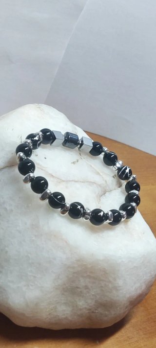 Pulsera elástica Monx Negra y Plateada